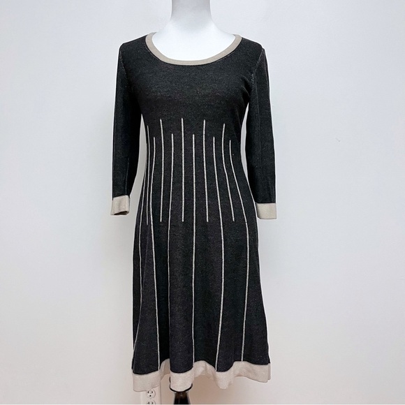 Nine West Fit and Flare Contrast Stitching Long Sleeve Sweater Dress Size Small - Picture 2 of 12